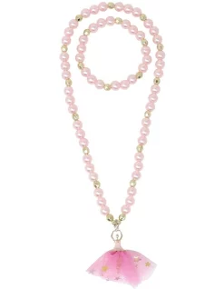 Pink Poppy Ballerina Charm Necklace & Bracelet Set In Pink