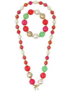 Pink Poppy Brilliant And Bright Bow Pendant Necklace With Bracelet Set In Multi