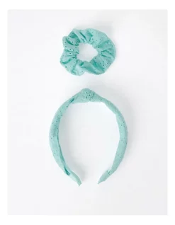 Milkshake Headband And Scrunchie Set In Aqua