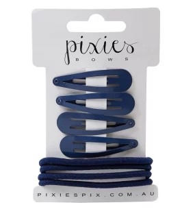 Pixies Bows Snap Clip & Elastic Set School Navy