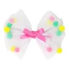 Pink Poppy Mesh Bow With Pom Pom Hairclip In White Multi