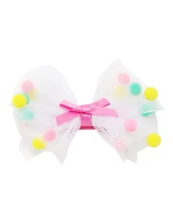 Pink Poppy Mesh Bow With Pom Pom Hairclip In White Multi -Fitbit Shop unnamed file 400