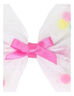 Pink Poppy Mesh Bow With Pom Pom Hairclip In White Multi -Fitbit Shop unnamed file 401
