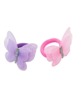 Pink Poppy Rainbow Butterfly Hair Elastics In Pink/Purple
