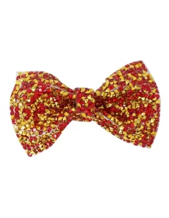 Pink Poppy Brilliant And Bright Rhinestone Bow Hairclip In Red/Gold