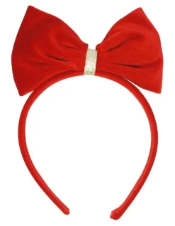 Pink Poppy Velvet Bow Headband In Red