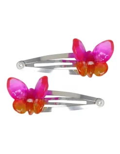 Pink Poppy Rainbow Butterfly Charm Hairclip In Multi