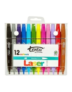 12 Piece Texta Laser Kids Non Toxic Arts Drawing/Colouring 1mm Colour Markers