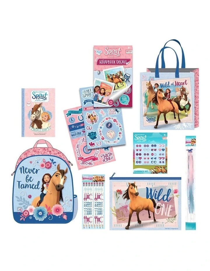 Spirit Riding Free Girls Showbag With Backpack/Colour Pencils/Earrings/Pencil Case 1 Spirit Riding Free Girls Showbag With Backpack/Colour Pencils/Earrings/Pencil Case