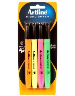 Artline 4 Pack Supreme Highlighter Marker Pen Set Art/Craft School Assorted Colours