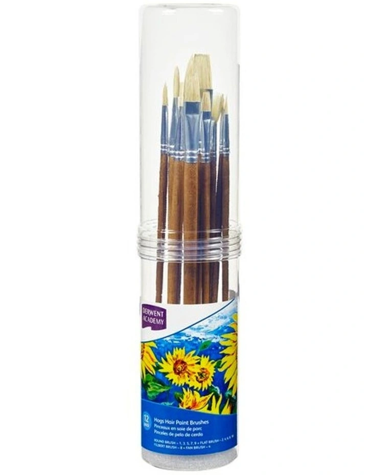 12pc Derwent Academy Hogs Hair Paint Brushes Large 1 12pc Derwent Academy Hogs Hair Paint Brushes Large